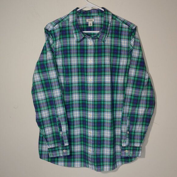 L.L.Bean Plaid Green Blue Button Down Shirt Size XL - Picture 1 of 7